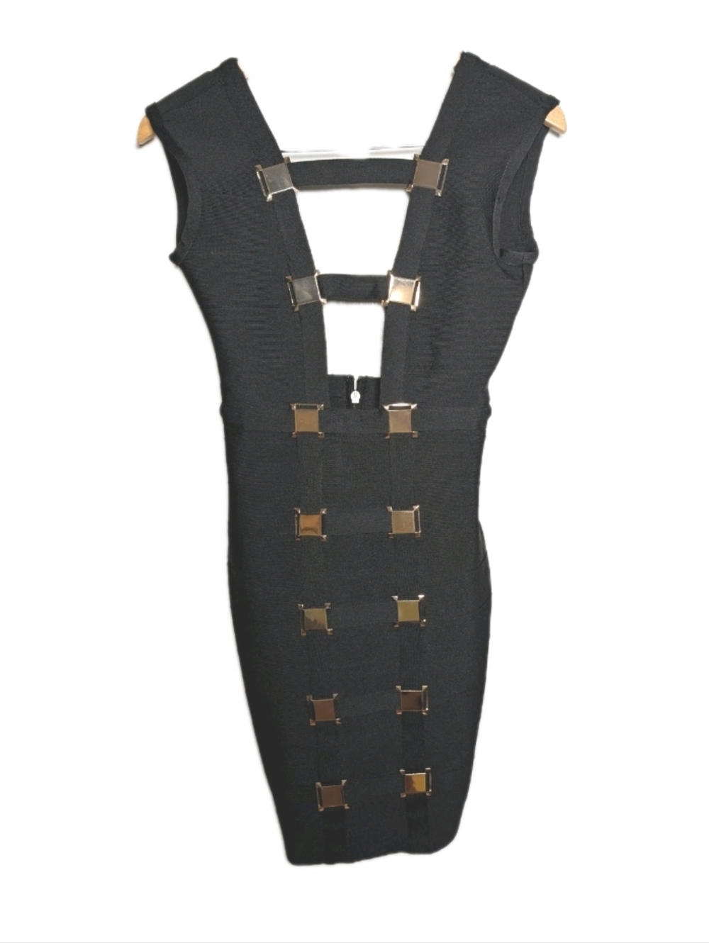 xtaren bandage Dress Gold buckle sleeveless women size Small black party LBD